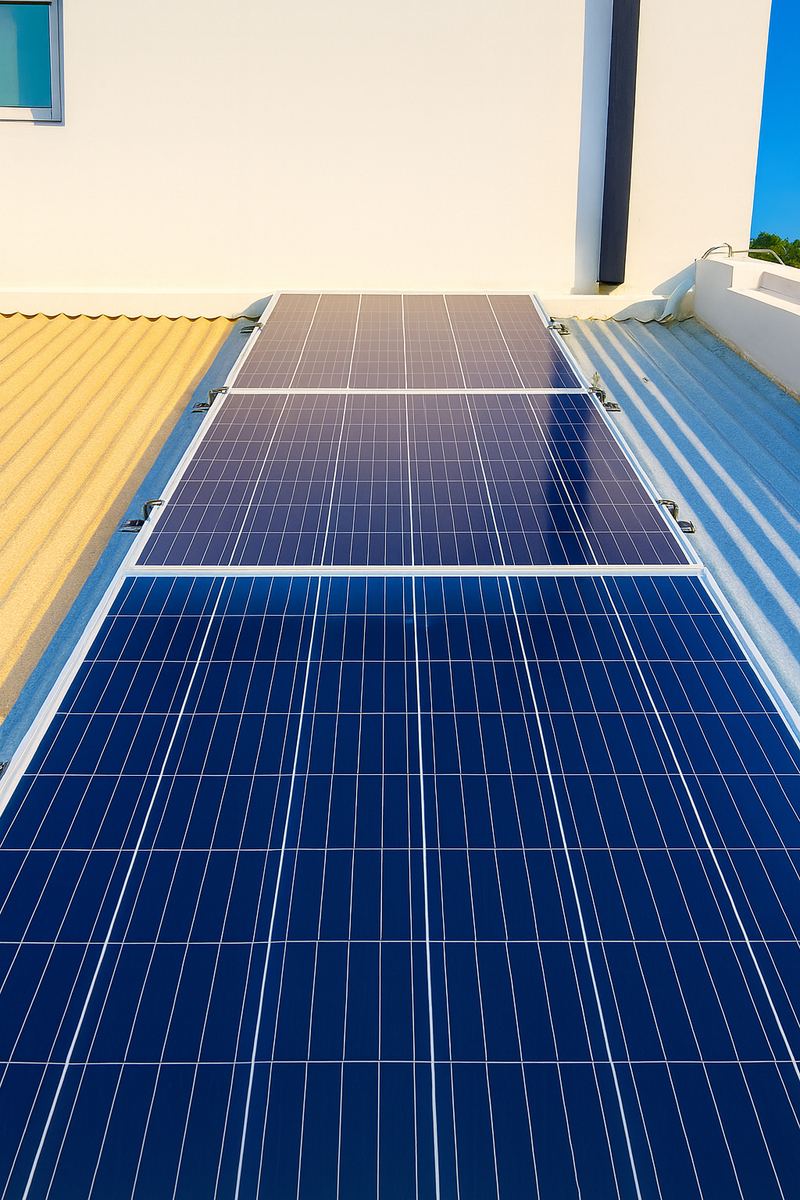 Paneles solares instalados sobre un techo de chapa